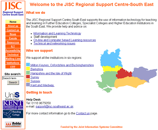 Screenshot of the homepage of the JISC RSE-SE wesite.
